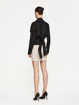 LINEN WRAP SHIRT - BLACK - EFFIE KATS