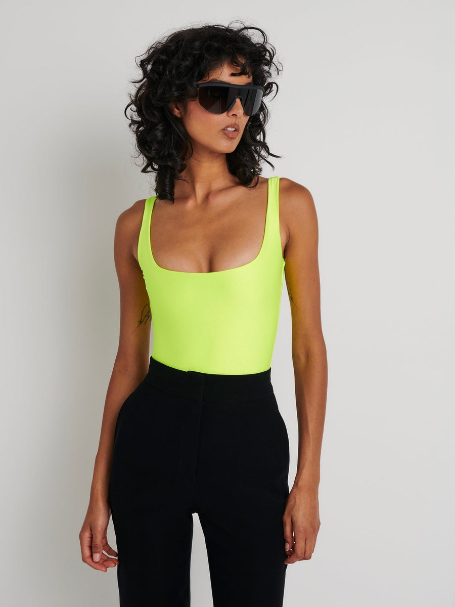 Caribbean Crush Yellow Square Neck Neon Sleeveless Bodysuit
