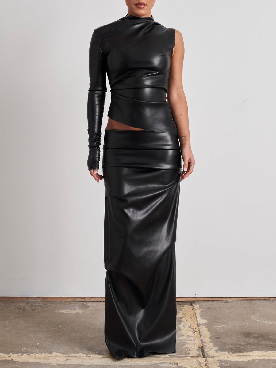 Tove Maxi Skirt - Black Faux Leather– EFFIE KATS