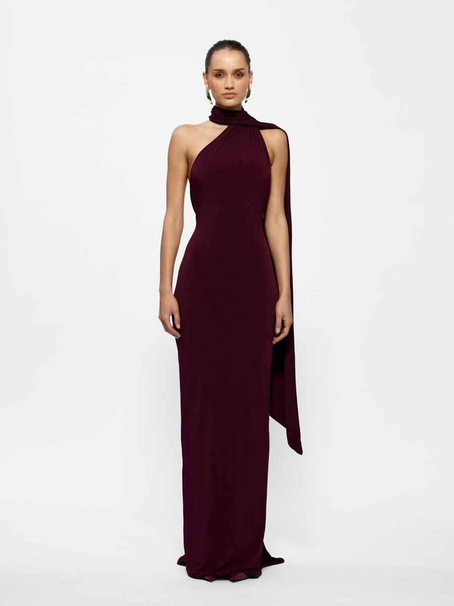 Haven Dress Black Cherry - Halter Gown | Effie Kats XL
