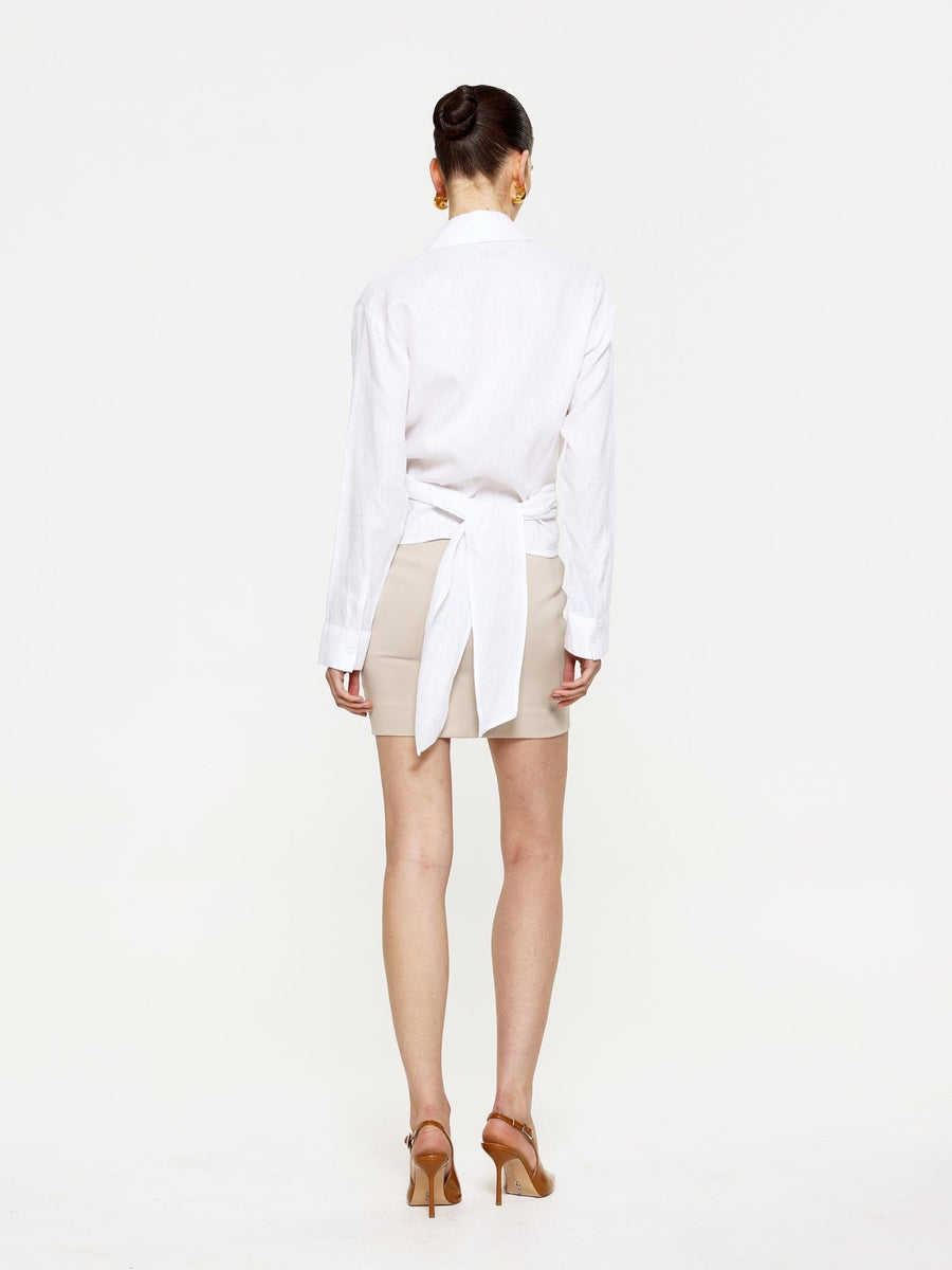 LINEN WRAP SHIRT - WHITE - EFFIE KATS