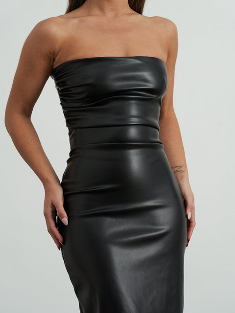 Amelie Maxi Gown - Black Faux Leather - EFFIE KATS